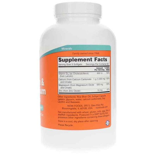 Calcium & Magnesium Softgels with Vitamin D3 & Zinc, NOW